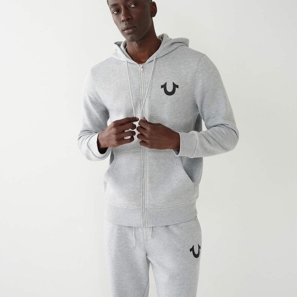 NWT True Religion HEATHER GREY BUDDHA ZIP HOODIE W/BACK CAMO PRINT LOGO - Picture 2 of 13